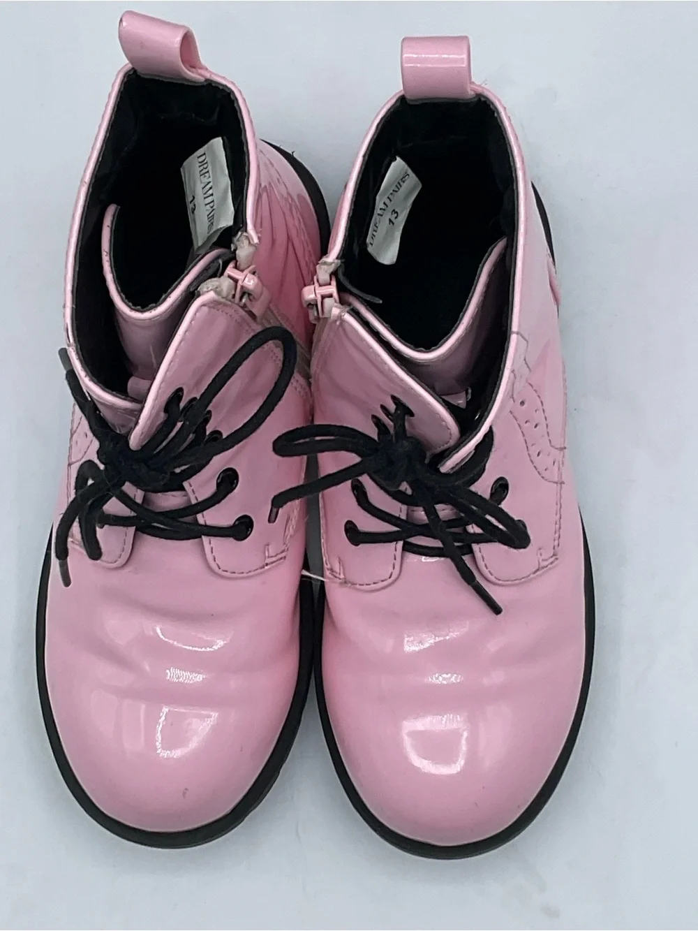 DREAM PAIRS Kids Size 13 Pink Patent Combat Boots Lace Up Side Zip Girls